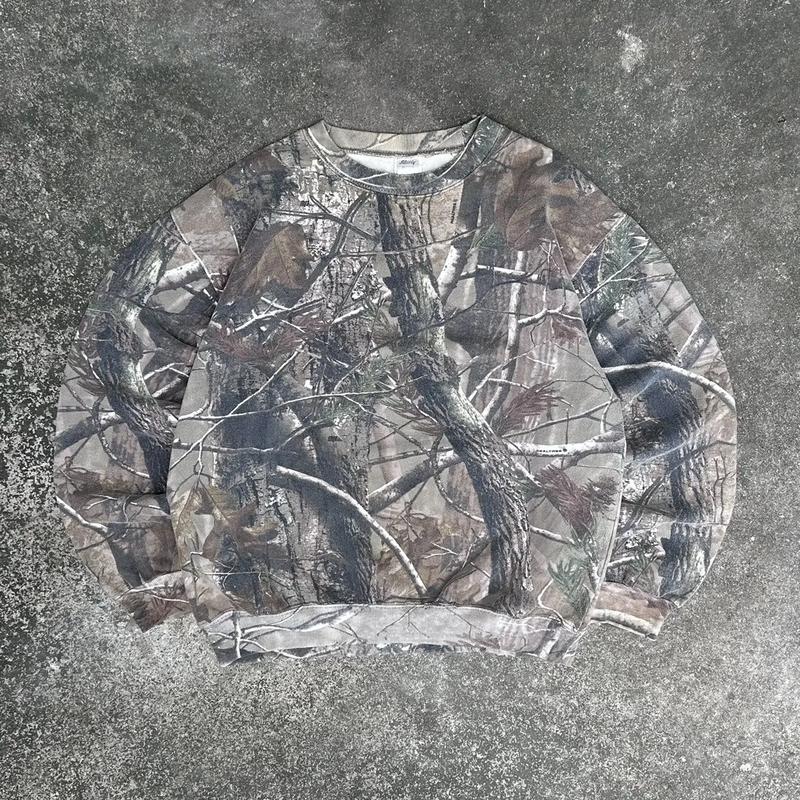 Crazy Vintage Style Boxy Tree Camo Crewneck