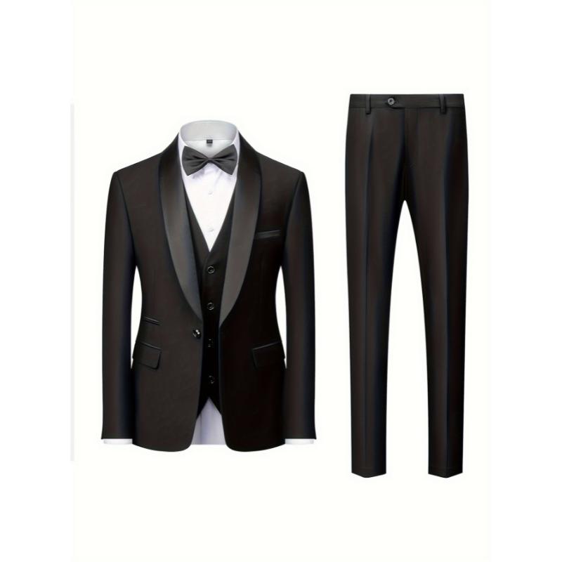 3-piece Classic 3-Piece Men's Suit Set: One-Button Blazer, Waistcoat, Trousers for Formal Occasions Menswear Sleeve