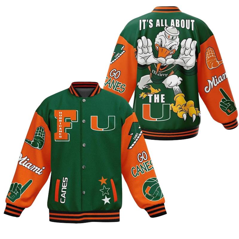 Miami Hurricanes New Bomber Baseball Jacket , Baseball Jacket Printing Fashion Casual Baseball Jacket Sweatshirt Cardigan Hip Hop Baseball Uniform Men Sports - Jacket  Jacket Sweatshirt Cardigan Hip Hop Baseball Uniform Men Sports - Jacket