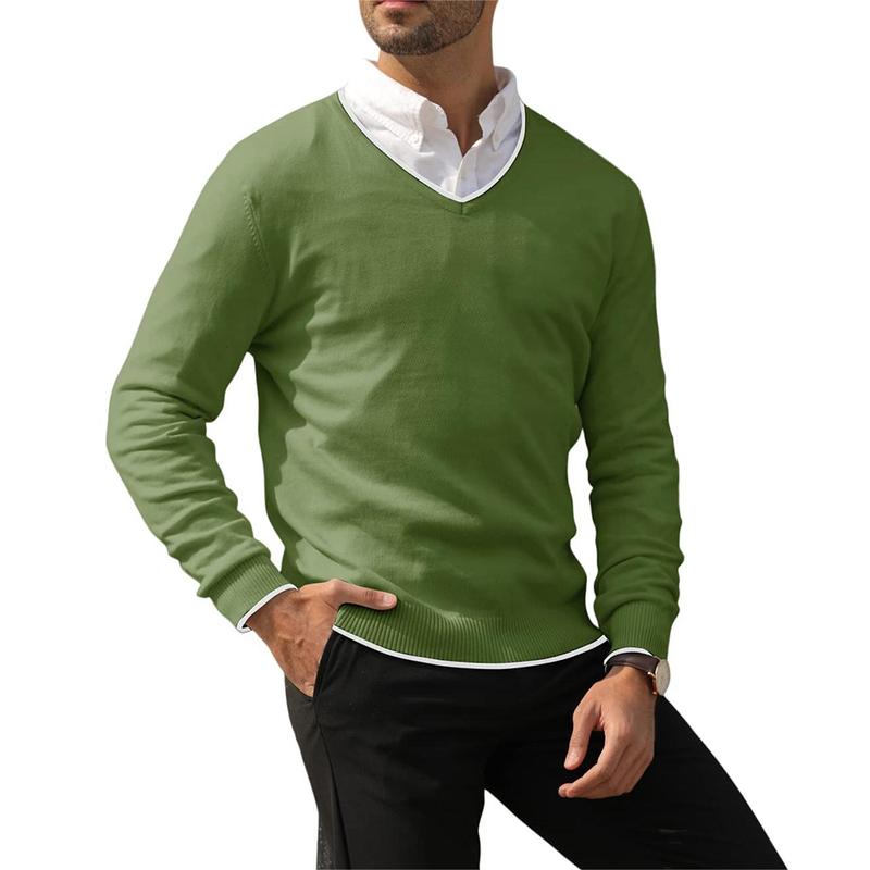 Men's Cotton V Neck Sweater Knitted Jumper Sweater Long Sleeve Pullover Top TX6012