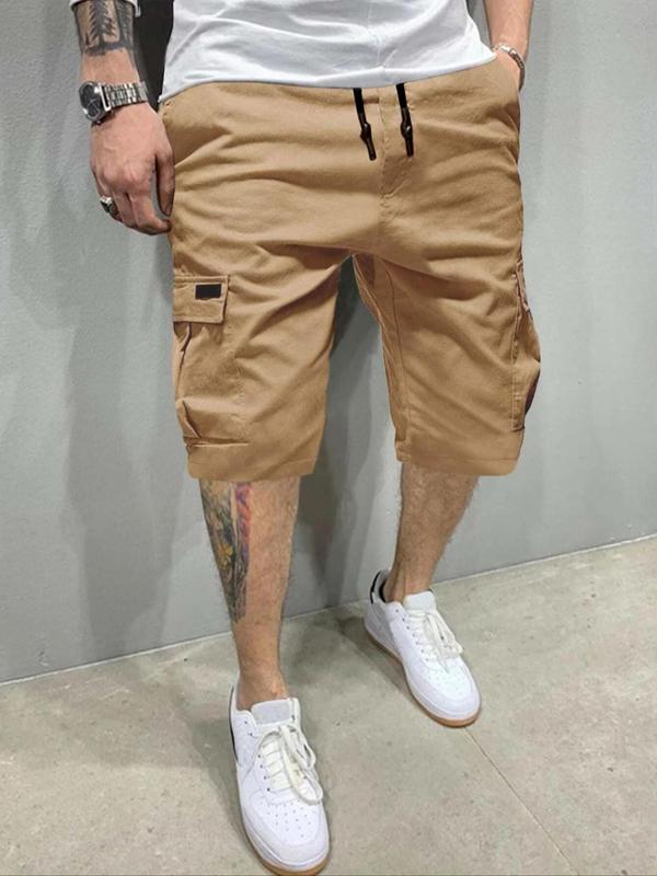 Men's Solid Patched Pocket Drawstring Waist Cargo Shorts, Casual Streetwear Bermuda Shorts, Shorts for Men, Summer Outfits 2024, Woven Bottoms for Summer