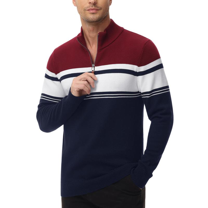 MAGCOMSEN Men's Sweaters 1 4 Zip Up Casual Striped Pullover Polo Sweaters Fall Winter Sweatshirts