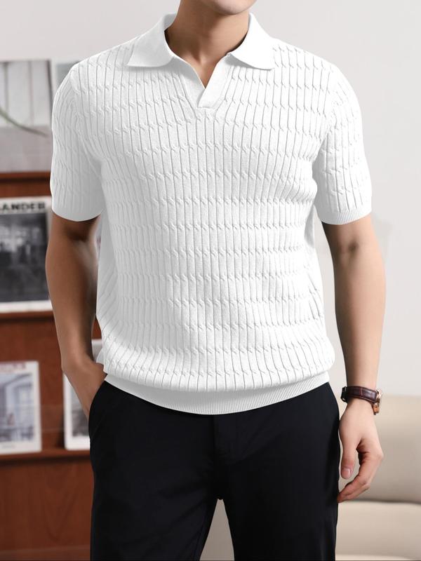 Men's Regular Fit Solid Polo Neck Knit Top, Casual Short Sleeve Knitwear for Summer, Fashion Men's Knit Clothing for Daily Wear