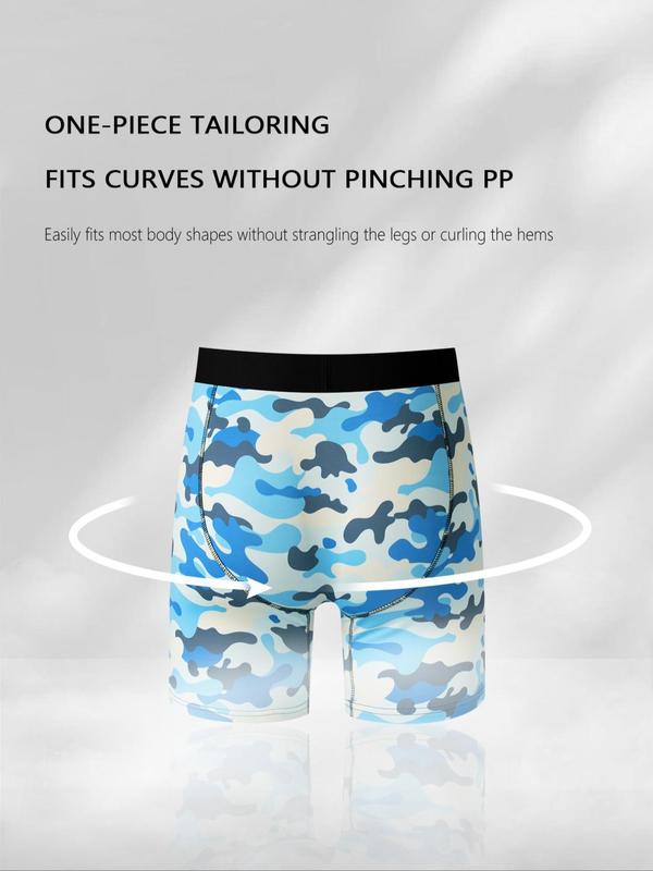 Men's Camo Print Contrast Binding Boxer Brief, Breathable Comfortable Underwear for Daily Wear, Casual Men's Underwear for Summer