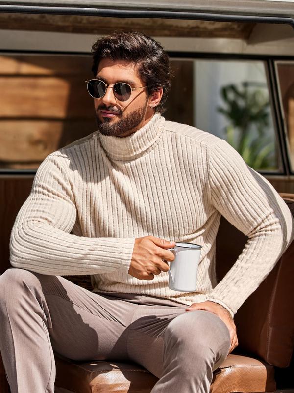 Ekouaer tiktok shop Men Turtleneck Shirts Lightweight Long Sleeve T Shirt Ribbed Thermal Tops Baselayer Pullover thermal underwear  Plain Menswear