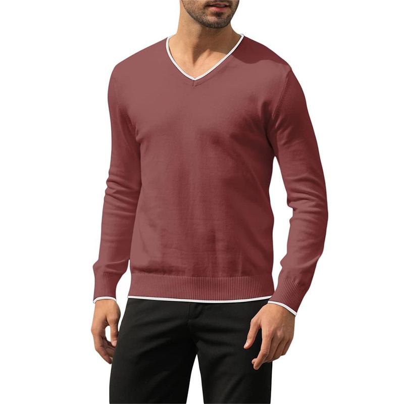 Men's Cotton V Neck Sweater Knitted Jumper Sweater Long Sleeve Pullover Top TX6012