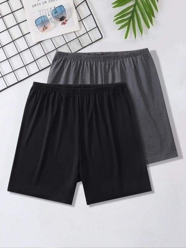 Men's Solid Color Elastic Waist Pajama Shorts, Casual Comfy Loose Fit Sleep Shorts for All Seasons, Men's Sleepwear & Loungewear for Daily Wear