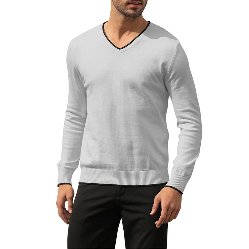 Men's Cotton V Neck Sweater Knitted Jumper Sweater Long Sleeve Pullover Top TX6012