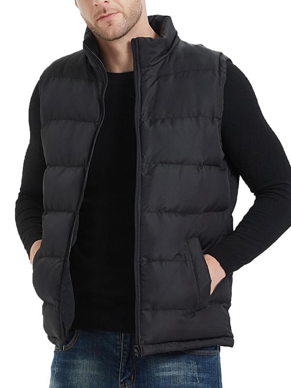 Men's Loose Solid Zip Up Funnel Neck Puffer Vest Jacket Drippy Outfits, Plain Casual Sleeveless Zipper Gilet Outerwear for Going Out Wear, Menswear