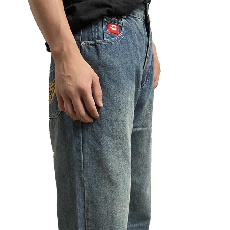 Embroidered Vintage American hip hop oversized Sports jeans, Comfort loose street gothic fashion Wide-Leg jeans,2000s jeans