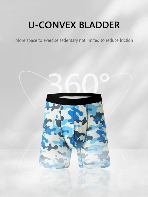 Men's Camo Print Contrast Binding Boxer Brief, Breathable Comfortable Underwear for Daily Wear, Casual Men's Underwear for Summer