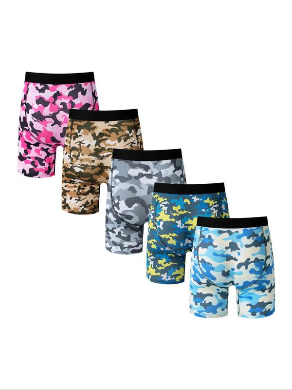 Men's Camo Print Contrast Binding Boxer Brief, Breathable Comfortable Underwear for Daily Wear, Casual Men's Underwear for Summer