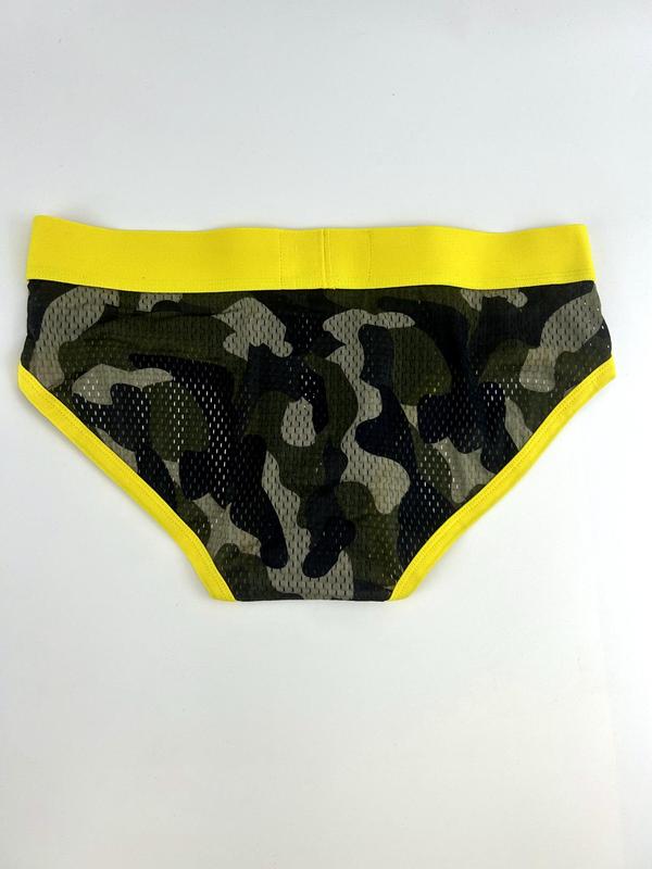 Men's Regular Fit Colorblock Camo Print Mesh Briefs, Breathable Comfy Soft Underpants for Daily Wear,  Underwear for Men, Men's Underwear Bottoms for All Seasons, Menswear