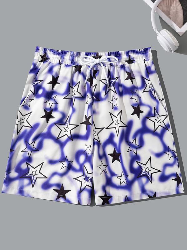 Men's Random Floral Print Pocket Shorts, Regular Fit Casual Drawstring Waist Beach Shorts, Back To School Summer Clothes, Summer Bottoms for Men