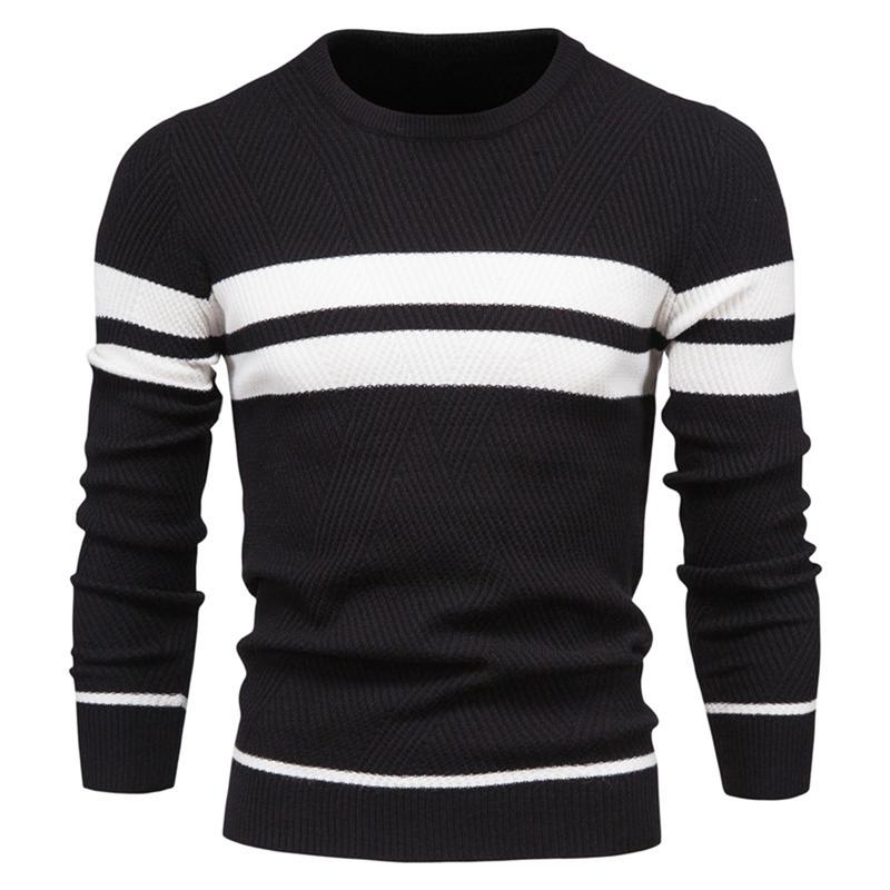 Men's Crewneck Sweater Color Block Striped Pullover Soft Thermal Knitted Sweater Long Sleeve Casual Pullover