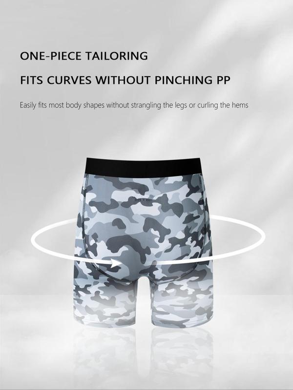 Men's Camo Print Contrast Binding Boxer Brief, Breathable Comfortable Underwear for Daily Wear, Casual Men's Underwear for Summer