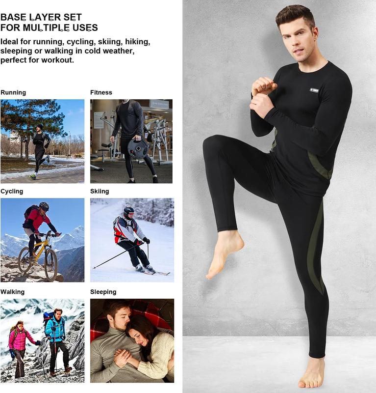 Men's Thermal Underwear Set Long Johns Set with Fleece Lined Skiing Winter Warm Base Layers for Cold Weather