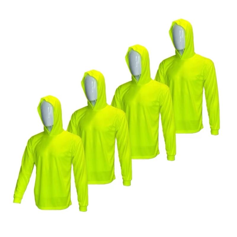 4 Pack Hi-Vis Hooded Long-Sleeve Safety Shirt  safety hoodie Breathable Fabric Protective Clothing Menswear mc j Workwear long sleeve