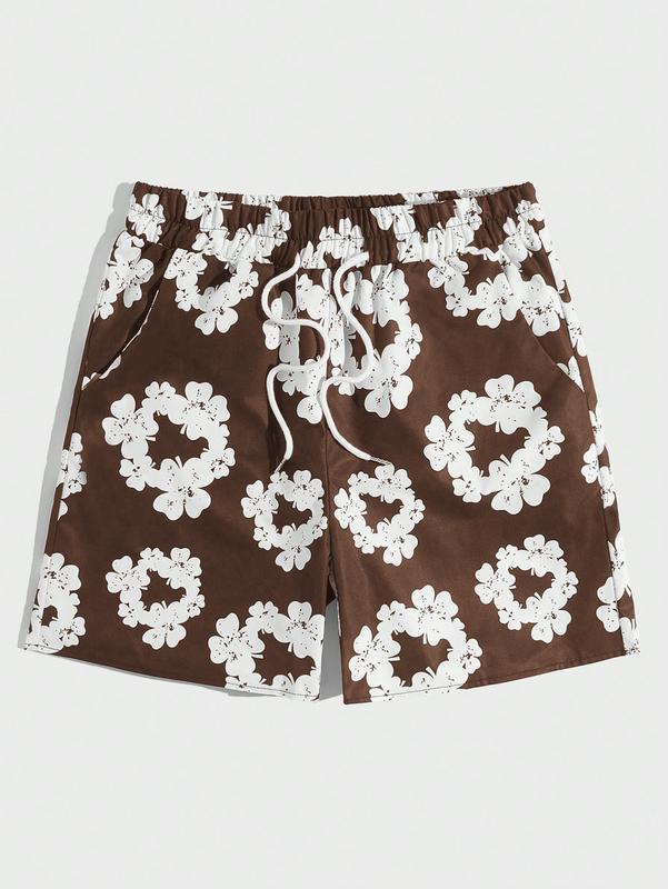 Floral Print Drawstring High Waist Shorts Casual Shorts with Pockets