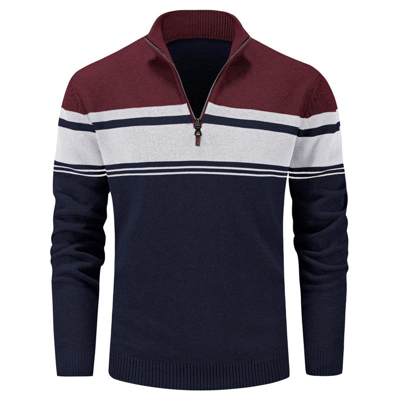 MAGCOMSEN Men's Sweaters 1 4 Zip Up Casual Striped Pullover Polo Sweaters Fall Winter Sweatshirts