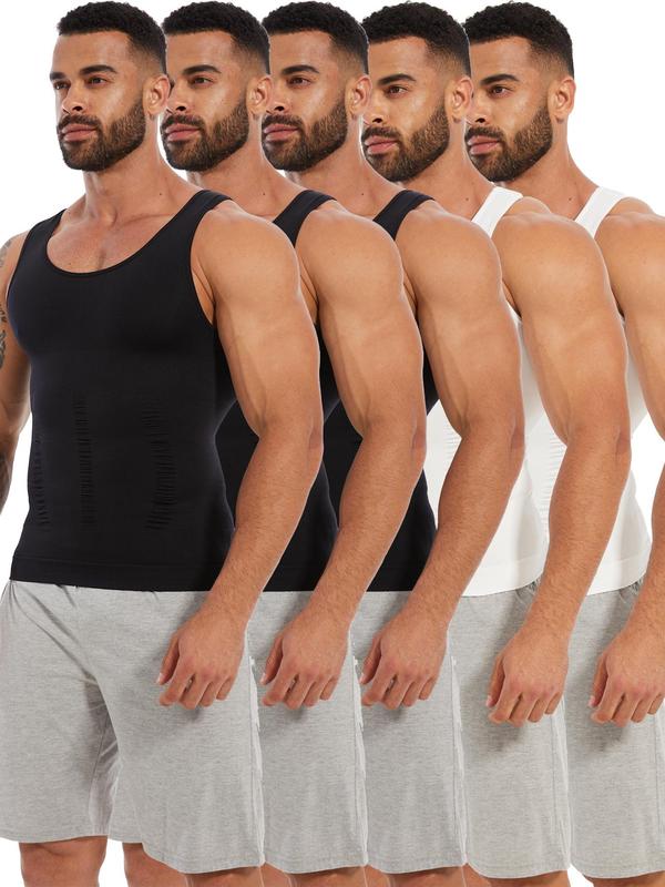 Men's Solid Color Compression Shapewear Tank Top, Breathable Comfortable Tummy Control Shaper, Men's Shapewear for Daily Wear