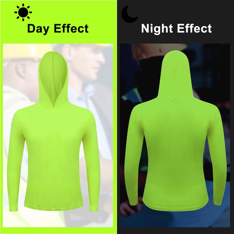 4 Pack Hi-Vis Hooded Long-Sleeve Safety Shirt  safety hoodie Breathable Fabric Protective Clothing Menswear mc j Workwear long sleeve