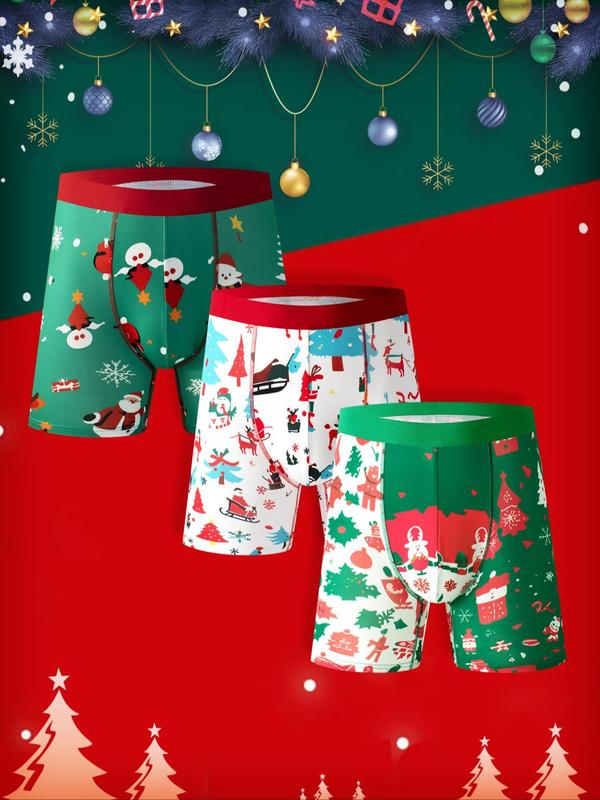 Men's Christmas Print Boxer Brief, Casual Comfy Breathable Underwear for Daily Wear, Men's Underwear for All Seasons