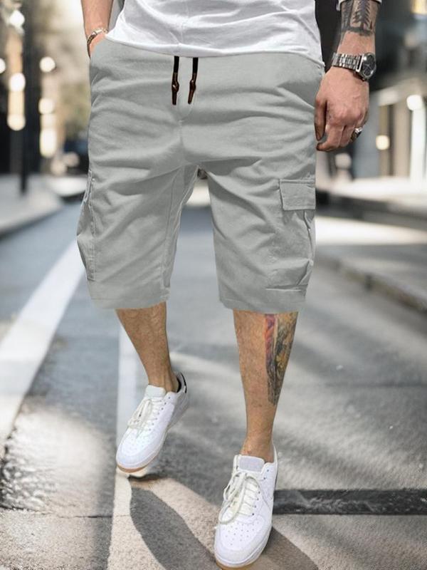 Men's Solid Patched Pocket Drawstring Waist Cargo Shorts, Casual Streetwear Bermuda Shorts, Shorts for Men, Summer Outfits 2024, Woven Bottoms for Summer