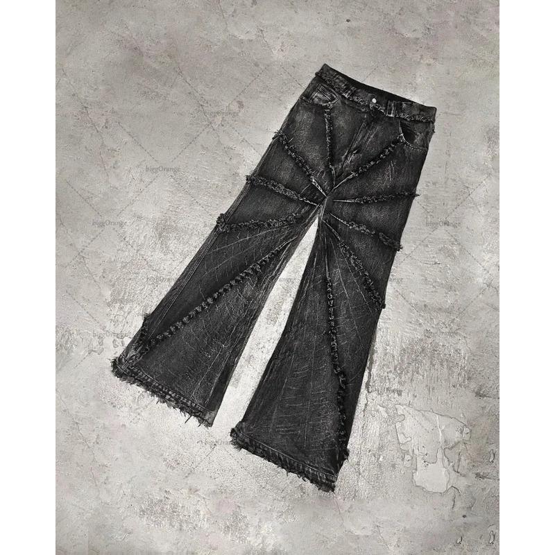 New Street Hip-hop Raw Edge Washed High-waisted Jeans Y2k Men Harajuku Retro High Street Oversized Straight Wide-leg Pants Women