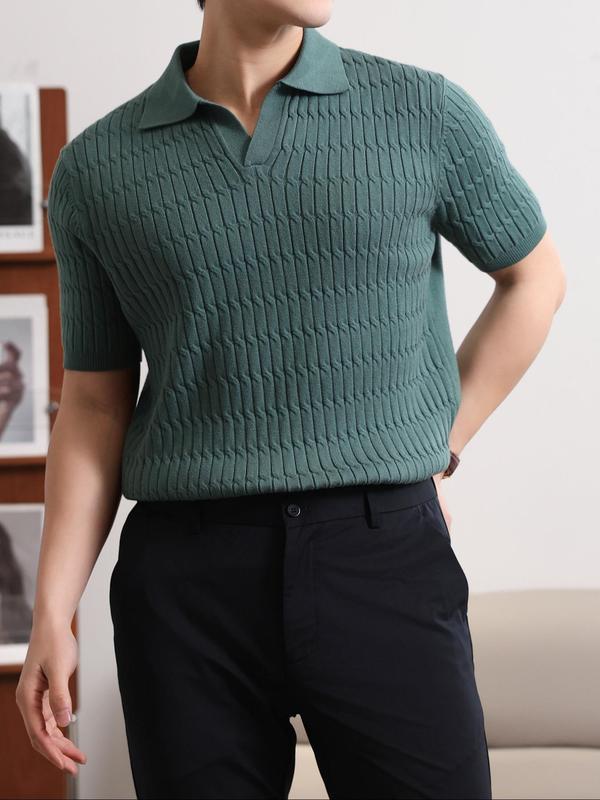 Men's Regular Fit Solid Polo Neck Knit Top, Casual Short Sleeve Knitwear for Summer, Fashion Men's Knit Clothing for Daily Wear