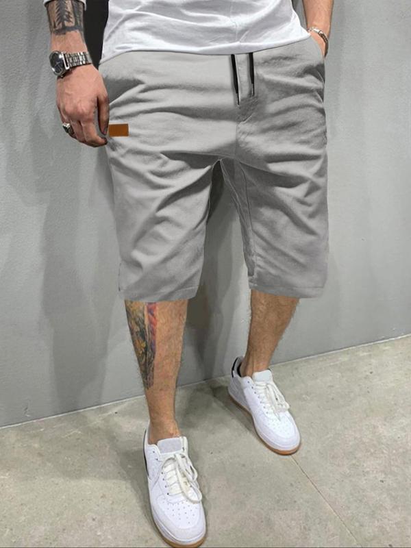 Men's Patched Drawstring Waist Shorts, Casual Pocket Straight Leg Shorts for Daily Outdoor Wear, Streetwear Bottoms for All Seasons