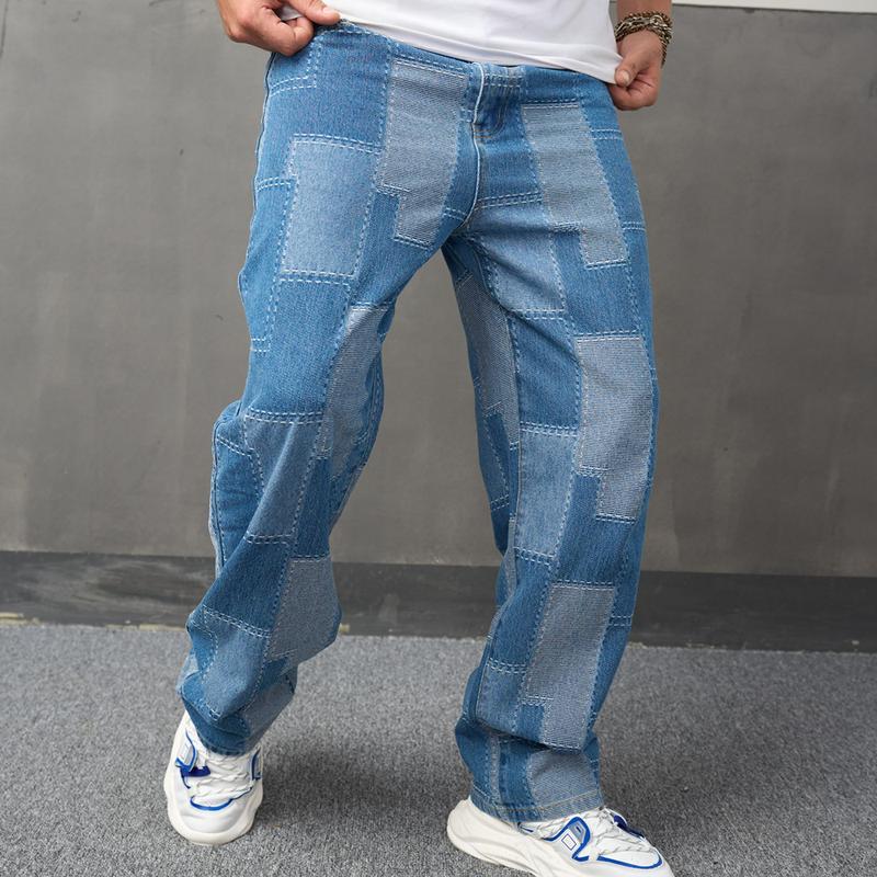 Cargo  Loose Multiple pockets Straight Male Denim Trousers Stylish Distressed Carpenter Denim Pants Menswear Underwear men jeans Human Beige Checked Plaid