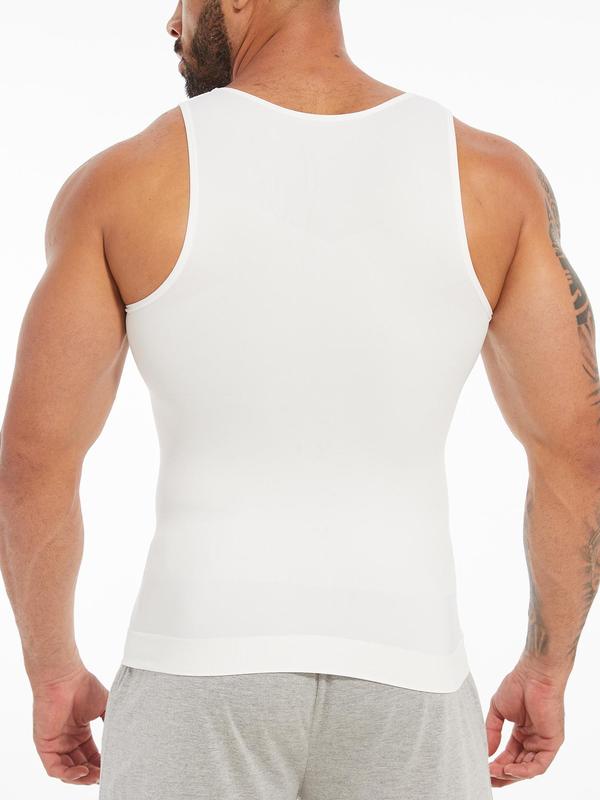 Men's Solid Color Compression Shapewear Tank Top, Breathable Comfortable Tummy Control Shaper, Men's Shapewear for Daily Wear