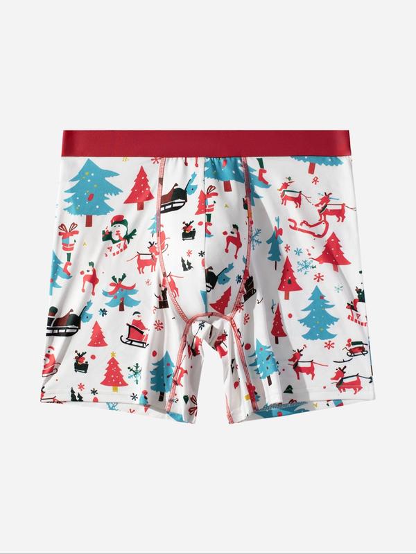 Men's Christmas Print Boxer Brief, Casual Comfy Breathable Underwear for Daily Wear, Men's Underwear for All Seasons