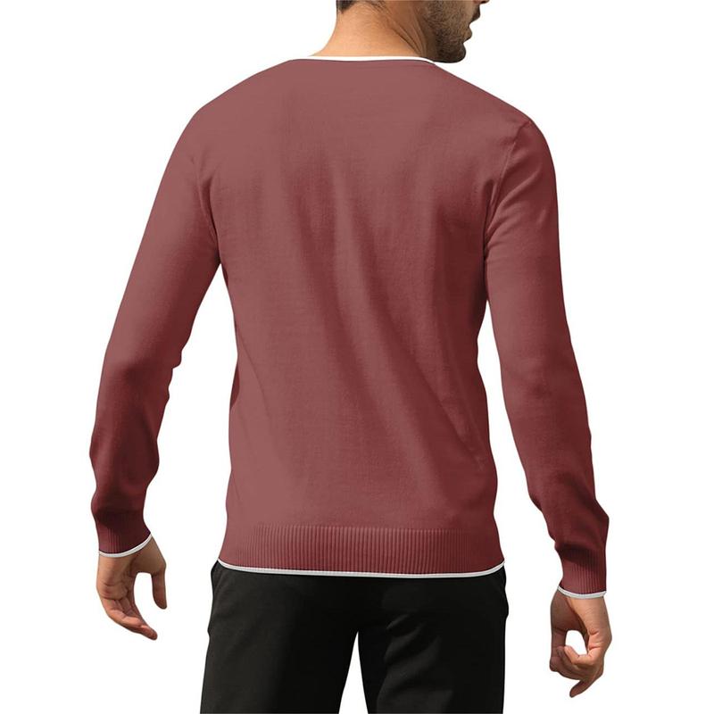 Men's Cotton V Neck Sweater Knitted Jumper Sweater Long Sleeve Pullover Top TX6012