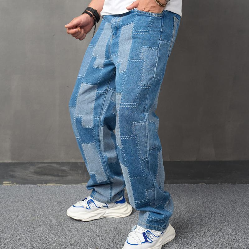 Cargo  Loose Multiple pockets Straight Male Denim Trousers Stylish Distressed Carpenter Denim Pants Menswear Underwear men jeans Human Beige Checked Plaid