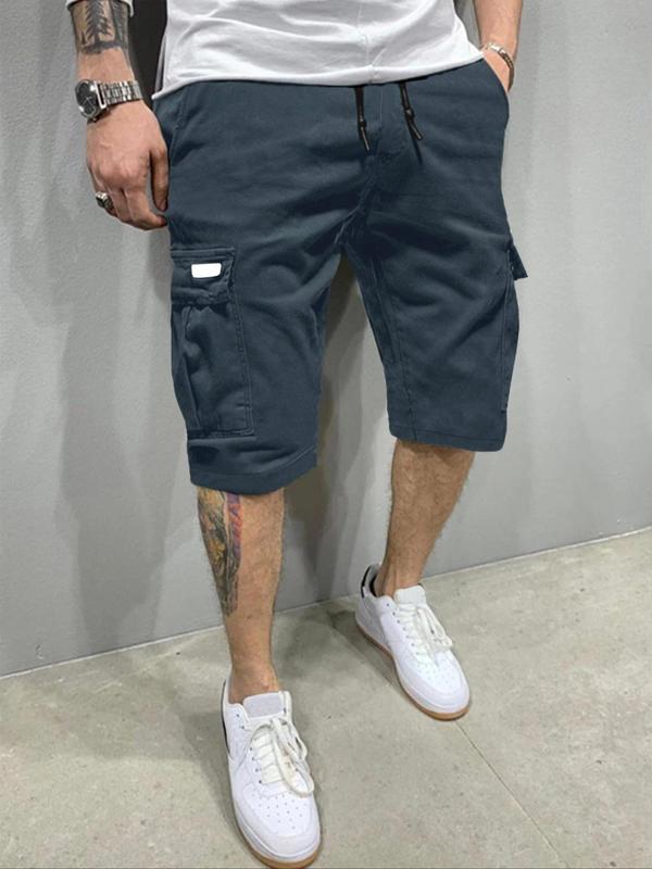 Men's Solid Patched Pocket Drawstring Waist Cargo Shorts, Casual Streetwear Bermuda Shorts, Shorts for Men, Summer Outfits 2024, Woven Bottoms for Summer