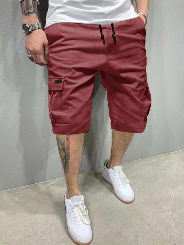 Men's Solid Patched Pocket Drawstring Waist Cargo Shorts, Casual Streetwear Bermuda Shorts, Shorts for Men, Summer Outfits 2024, Woven Bottoms for Summer