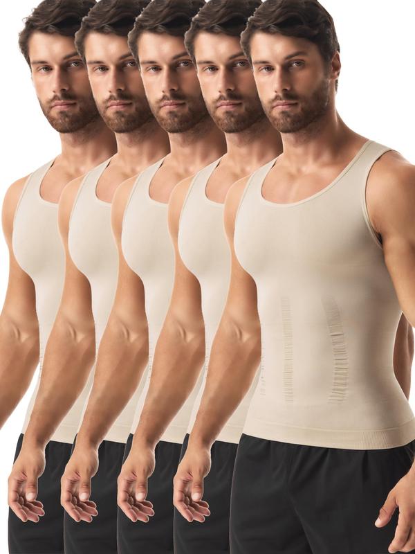 Men's Solid Color Compression Shapewear Tank Top, Breathable Comfortable Tummy Control Shaper, Men's Shapewear for Daily Wear