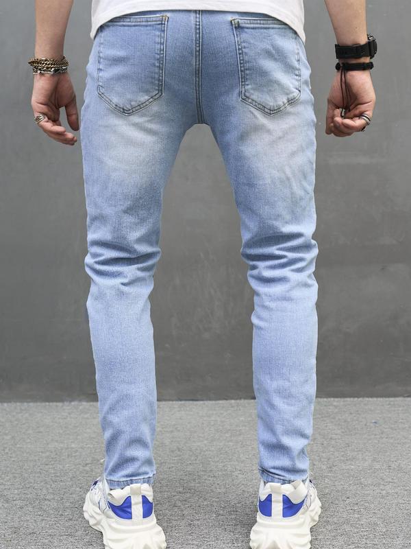 Men's Regular Fit Plain Pocket Vintage Denim Pants, Casual Comfy Jeans for Daily Wear, Woven Bottoms for All Seasons