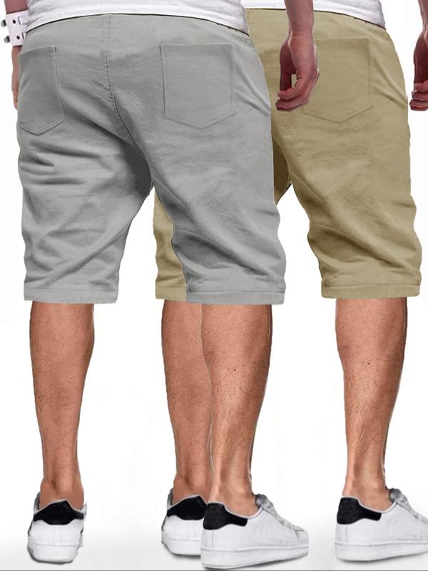 Men's Patched Drawstring Waist Shorts, Casual Pocket Straight Leg Shorts for Daily Outdoor Wear, Streetwear Bottoms for All Seasons