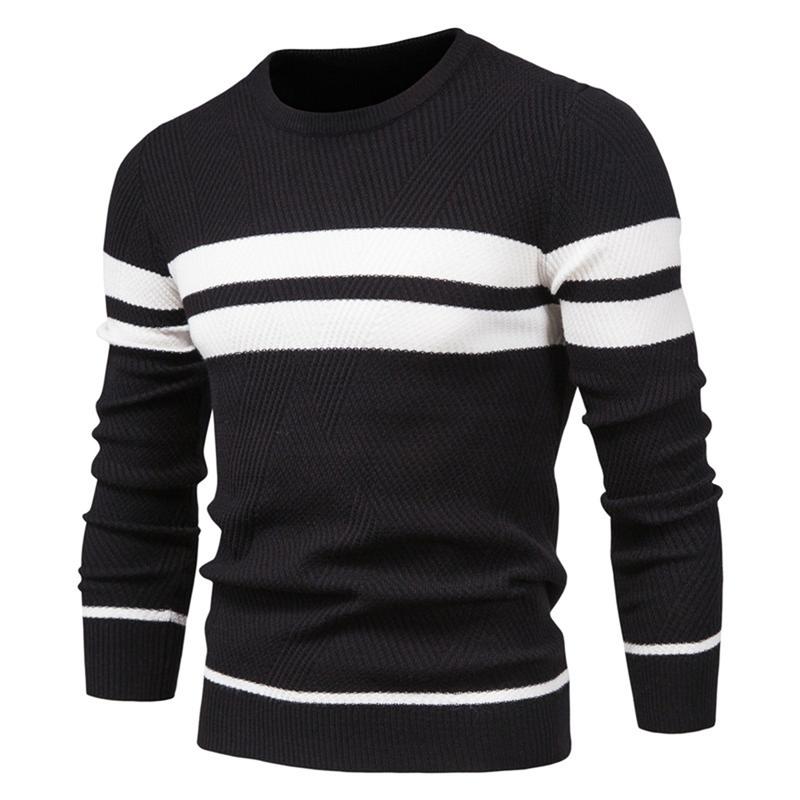 Men's Crewneck Sweater Color Block Striped Pullover Soft Thermal Knitted Sweater Long Sleeve Casual Pullover