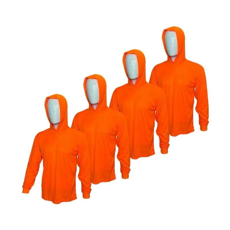 4 Pack Hi-Vis Hooded Long-Sleeve Safety Shirt  safety hoodie Breathable Fabric Protective Clothing Menswear mc j Workwear long sleeve