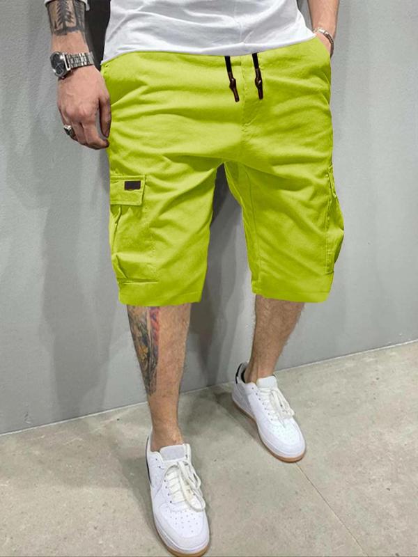 Men's Solid Patched Pocket Drawstring Waist Cargo Shorts, Casual Streetwear Bermuda Shorts, Shorts for Men, Summer Outfits 2024, Woven Bottoms for Summer