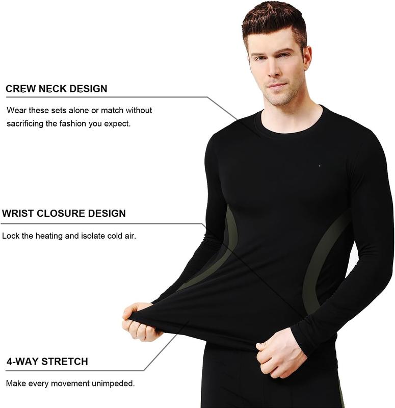 Men's Thermal Underwear Set Long Johns Set with Fleece Lined Skiing Winter Warm Base Layers for Cold Weather