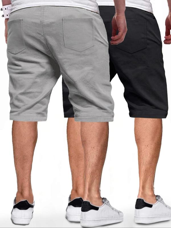 Men's Patched Drawstring Waist Shorts, Casual Pocket Straight Leg Shorts for Daily Outdoor Wear, Streetwear Bottoms for All Seasons