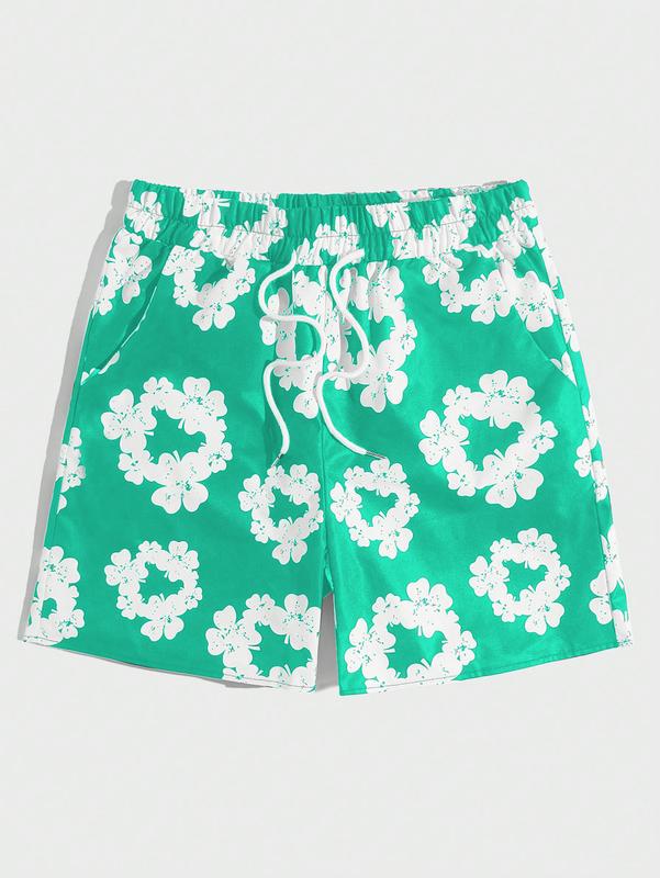 Floral Print Drawstring High Waist Shorts Casual Shorts with Pockets