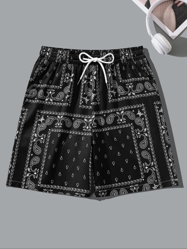 Men's Random Floral Print Pocket Shorts, Regular Fit Casual Drawstring Waist Beach Shorts, Back To School Summer Clothes, Summer Bottoms for Men