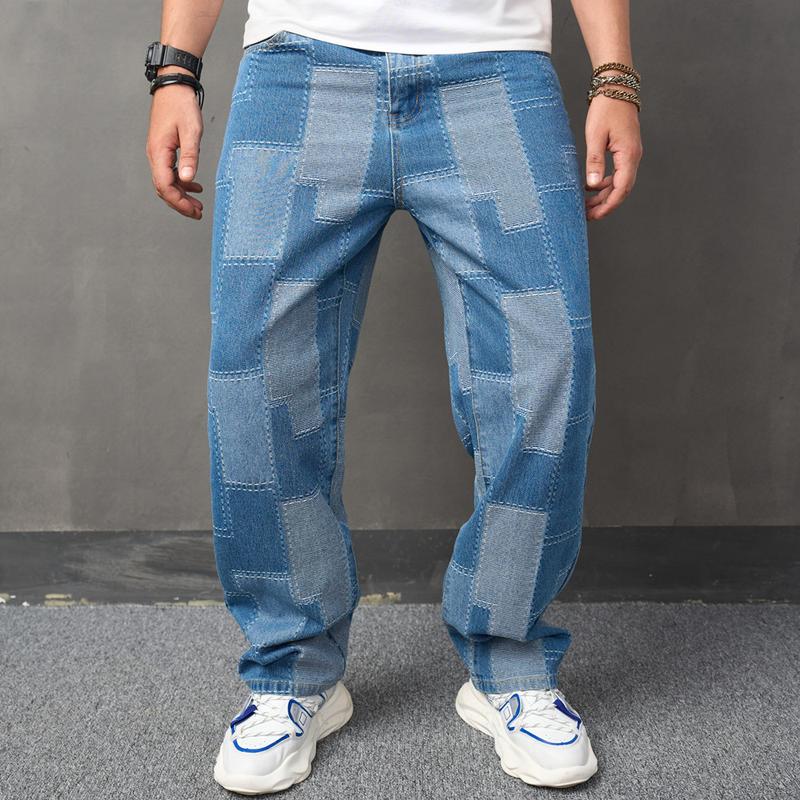 Cargo  Loose Multiple pockets Straight Male Denim Trousers Stylish Distressed Carpenter Denim Pants Menswear Underwear men jeans Human Beige Checked Plaid