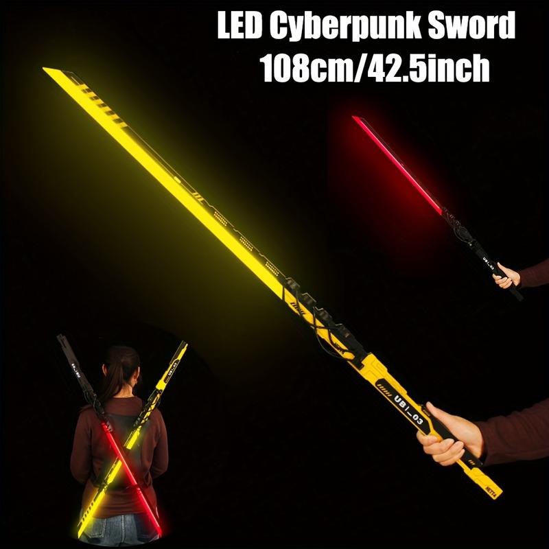 108cm 42.5inch Cyberpunk Lightsaber Sword with Straps Acrylic Rechargeable Glowing Samurai Sword Halloween Cosplay Weapon Model Props(1 2Pcs)